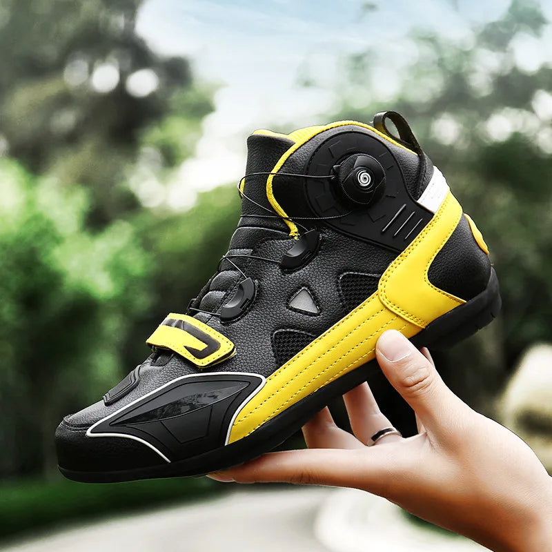Leather Motorcyclist Boots Men's Motorcycle Ankle Boots Motocross Racing Shoes Women Breathable Mesh Biker Boots Anti-slip Shoes