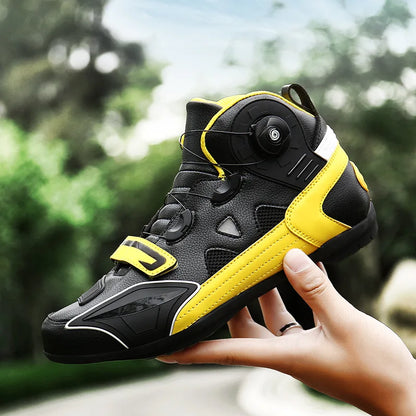 Leather Motorcyclist Boots Men's Motorcycle Ankle Boots Motocross Racing Shoes Women Breathable Mesh Biker Boots Anti-slip Shoes