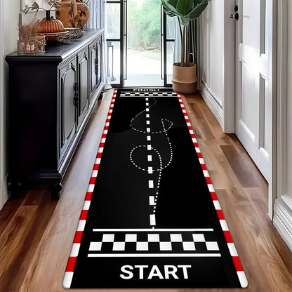 VIKAMA Racing Track Carpet: Washable, Durable Motorcycle Parking Mat for Entryways, Hallways, and Home Interior Decoration