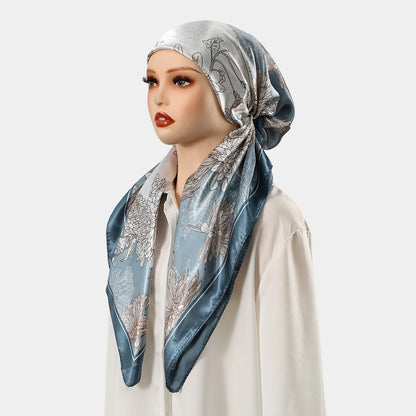 New Muslim Satin Silk Instant Hijabs Scarf Printed Turban Thick Hijab Cap Night Cap Women Ramadan Elastic Satin Hair Bonnet Eid