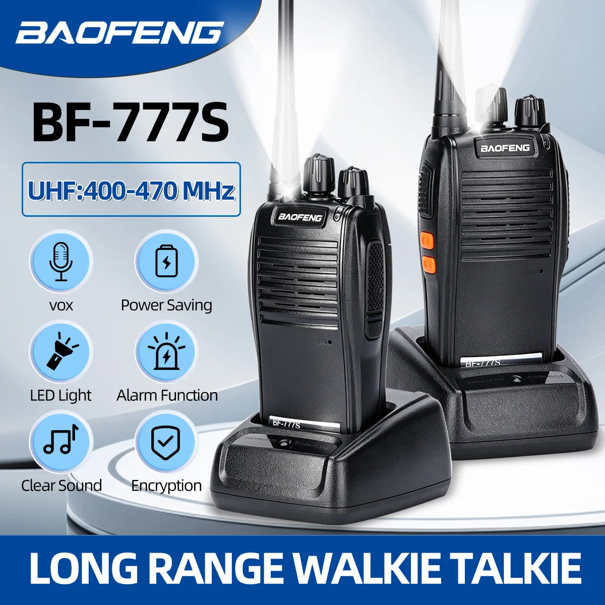 Baofeng BF-777S 5W UHF 400-470MHz Walkie Talkie 16CH 1500mAh Lithium Battery Long Range Two Way Radio for Construction Hotel