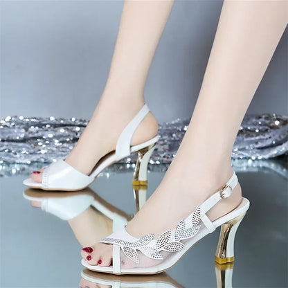 Women's Fashion Crystal High Heels Sandals Summer Peep Toe Buckle Strap High Heels Dress Shoes Party Wedding Shoes Luxury Pumps