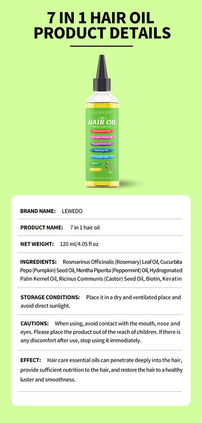 7-IN-1 Hair Oil Rosemary Hair Oil Strengthening Thick Hair Oil Batana Castor Nourishing Moisturizing Smoothing Anti Hair Loss