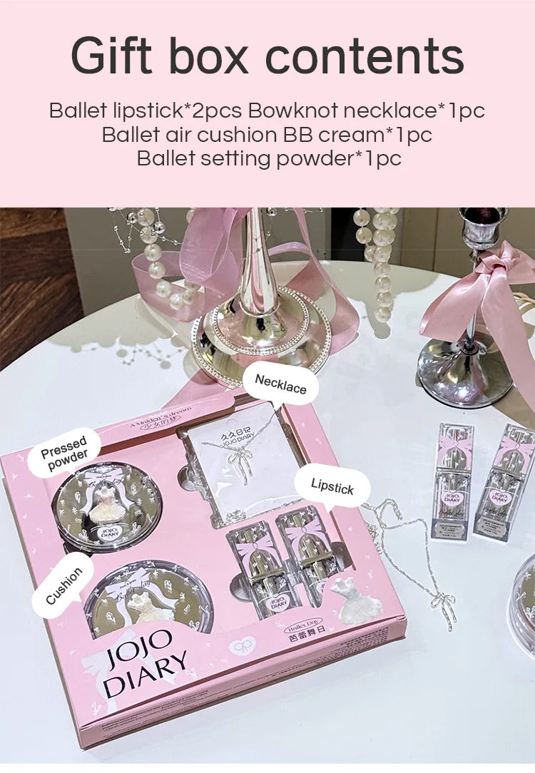 JOJO DIARY Ballet Day Series Makeup Gift Box Fitting Base Makeup Colored Lipstick Necklace Gift Giving