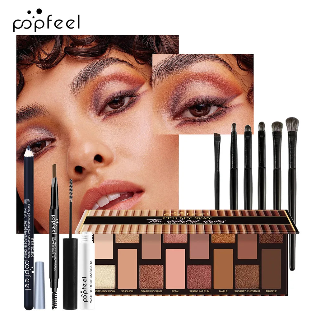 Essential Eye Makeup Set for Beginners Matte&Shimmer Eyeshadow Palette, Mascara, Eyebrow Pencil, Lip Eyeliner,Brush Tool Set Box