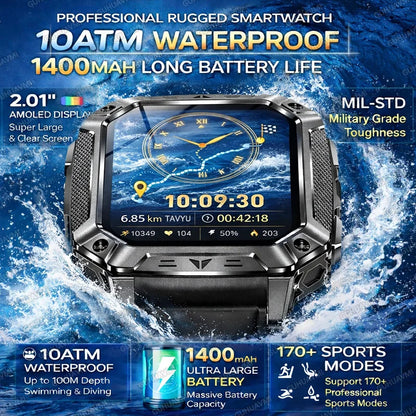 2026 New Outdoor GPS Smart Watch 1400mAh High Capacity Battery 2.01" Sapphire Screen 10ATM Waterproof Dual-color Lamp Smartwatch