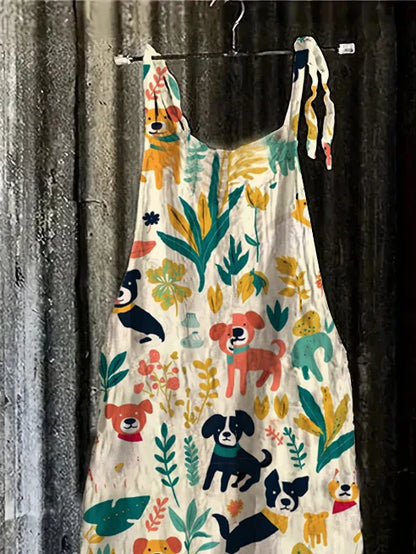 Cute Puppy Print Women's Jumpsuit, Breathable Cotton-Like Jumpsuit
