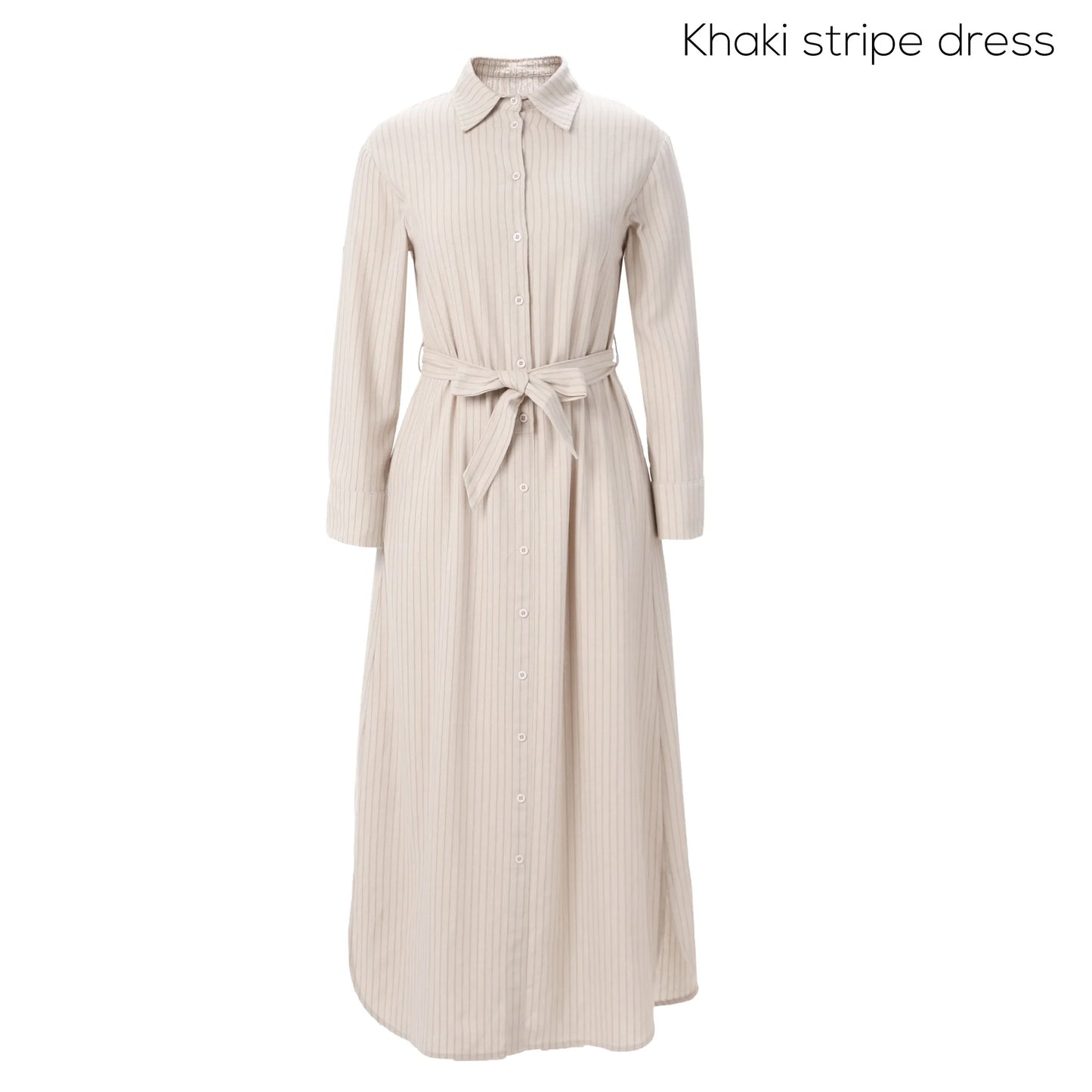 AP SS25 Women Stripe Blouse Maxi Dress with Removable Belt 100% Cotton