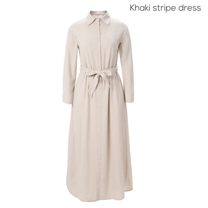 AP SS25 Women Stripe Blouse Maxi Dress with Removable Belt 100% Cotton