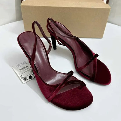 Elegant Velvet High Heels Sandals for Women Cross Strap Design Luxury Open Toe Banquet Wedding Slingback Brand Ladies Shoes