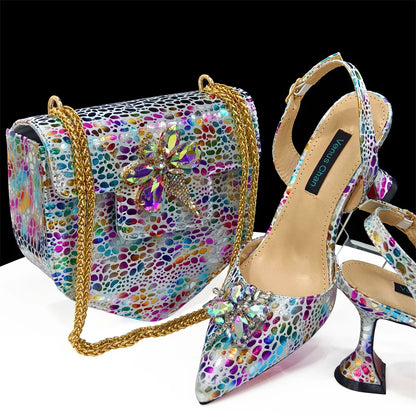 Doershow New Arrival African Wedding Shoes and Bag Set gold Color Italian Shoes with Matching Bags Nigerian lady party  1-12