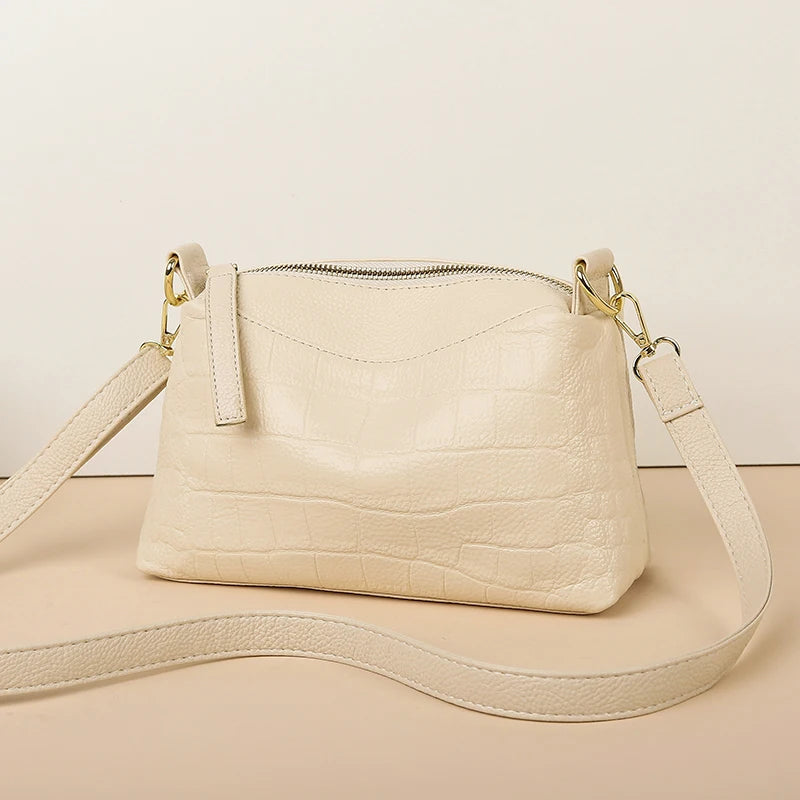 100% Genuine Cowhide Crocod Pattern Luxury Shoulder Bags For Women Designer Solid Color Soft Crossbody Bag Handbags Purses Sac