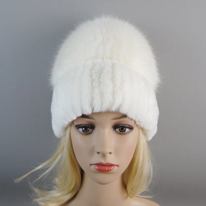 New Winter Lady Brand Hand Make Real Genuine Fox Fur Hat Scarf Girls Natural Real Rex Rabbit Fur Ring Cap Real Fur Scarves Hats