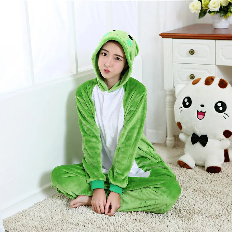 Adults Onesies Animal Pajamas Set Penguin Panda Frog Pig Cat Funny Cartoon Cosplay Costume Unisex Women Halloween Party Costume