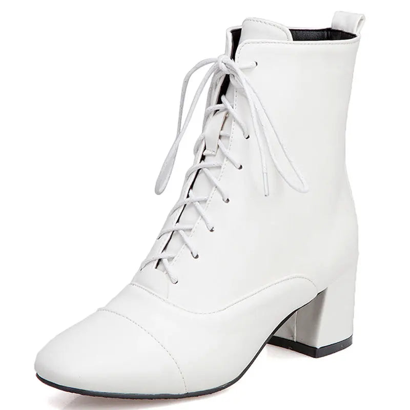 Sexy Ankle Boots For Women Winter Shoes Custom Black White High Heels Lace Up Short Boot Autumn Pumps Large Size 43 WSH5218