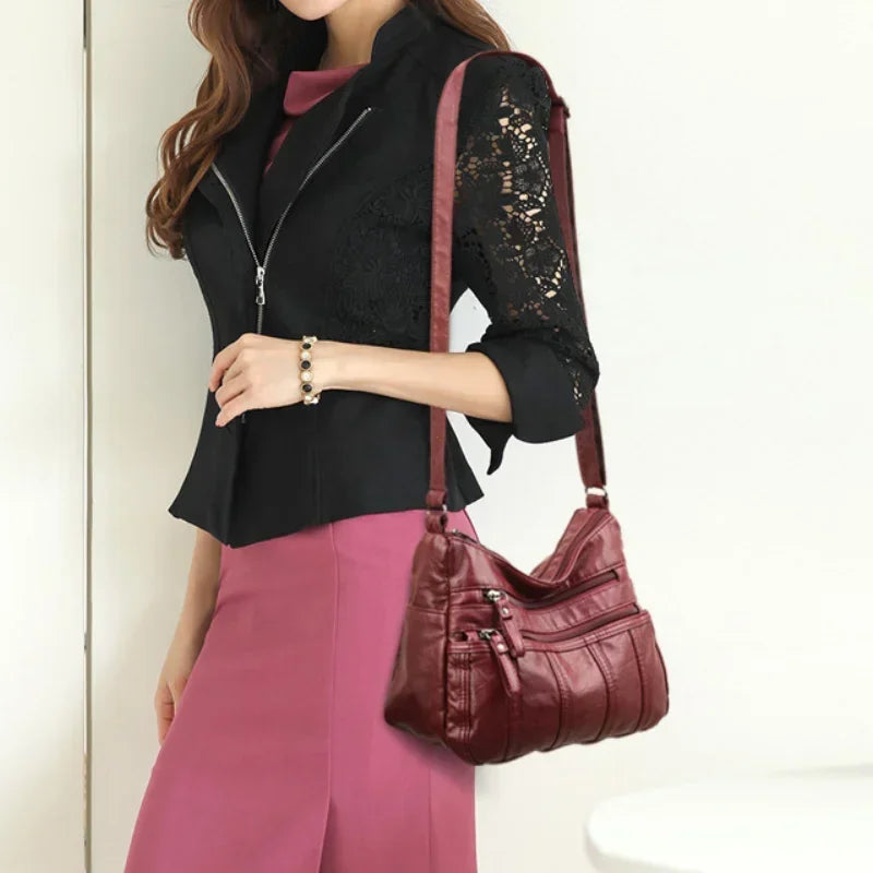 Fashion Soft Leather Crossbody Bags for Women 2026 Casual Female Multi Pocket Messenger Bags Retro Handbags Ladies Shoulder Bags