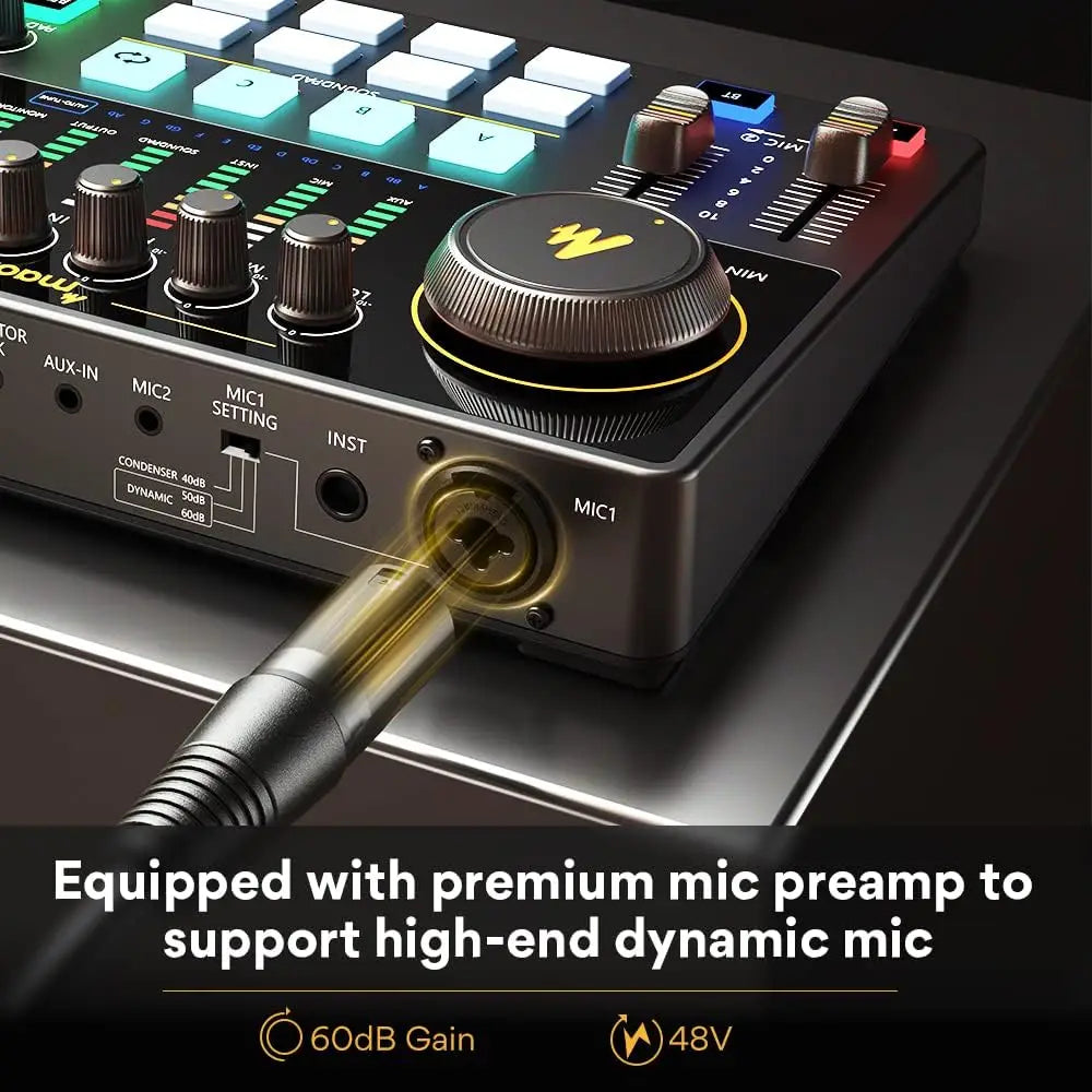 MAONO AME2 Audio Interface Mixer Podcast Studio Console with XLR Input 48V Phantom Power for PC Podcast Recording Live Streaming