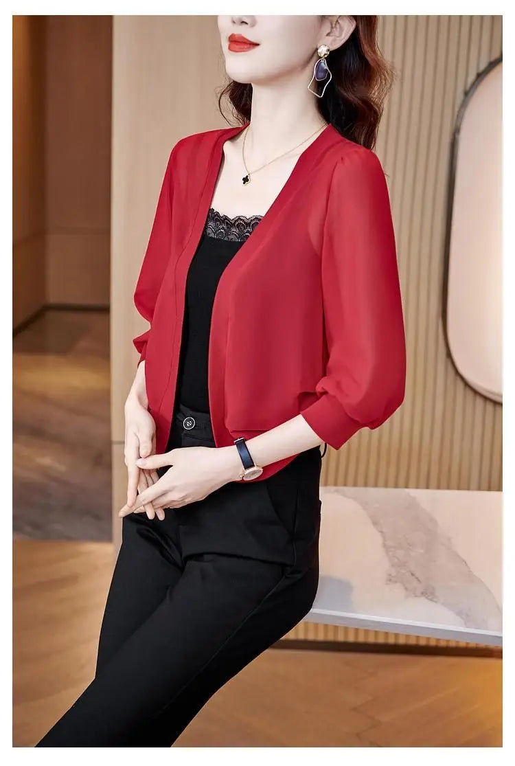 Chic Spring Summer Women Cardigan Sunscreen Chiffon Coat Shirt Vintage Thin Tops Short Jackets Design Shawl New