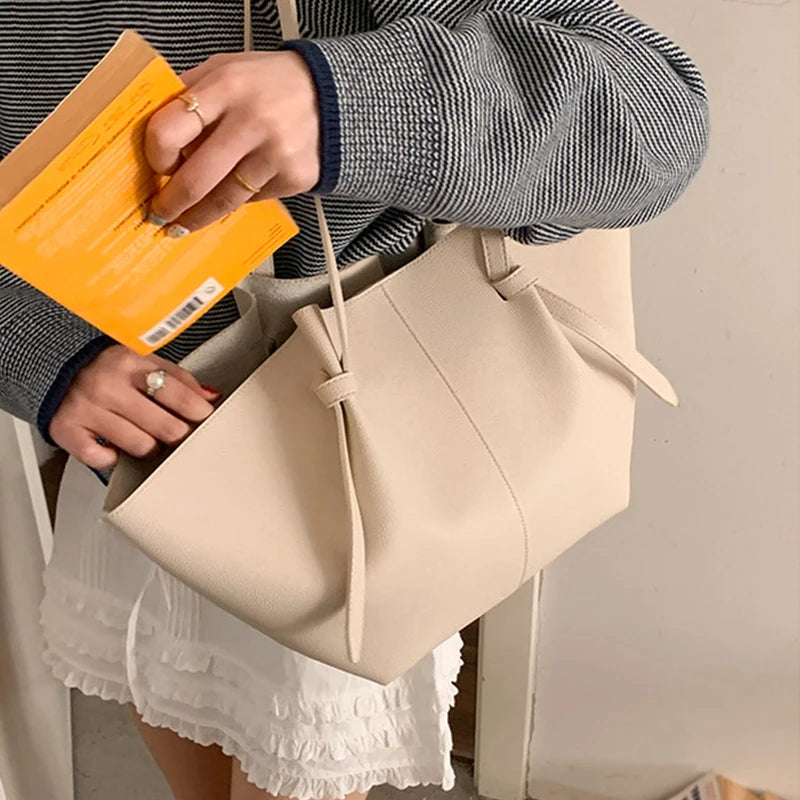 Luxury Designer Women's Soft PU Leather 2-in-1 Shoulder Tote Bag Set Big Capacity Branded Shopper Handbags Gray Blue PinkTan