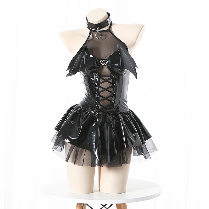 AltGoth Sexy Cosplay Pu Dress Women Harajuku Streetwear Grunge Bandage Hollow Out Bats Dress Punk Y2k E-girl Mall Gothic Clothes