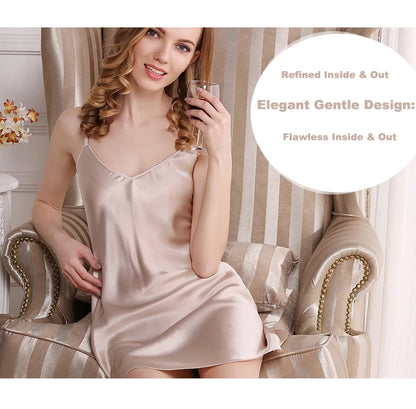 100% Mulberry Silk Slip Dress Sexy Sleepwear Women Summer Loose Plus Size Camisole Nightgown Lounge Dress