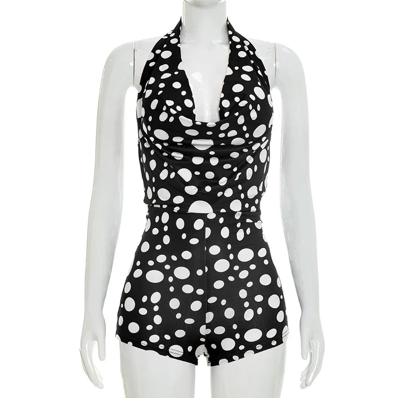 Sexy Polka Dot Romper Women Summer Sleeveless Crew Neck Backless  Bodycon Rompers Jumpsuit for Woman Playsuit