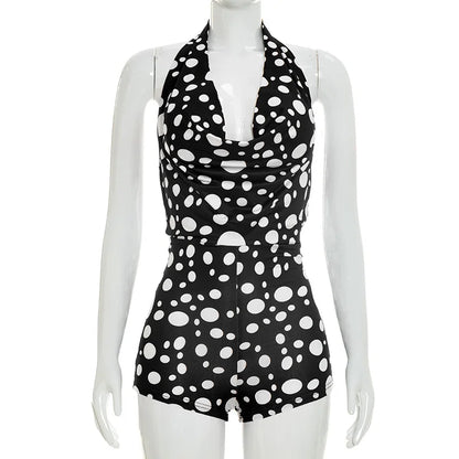 Sexy Polka Dot Romper Women Summer Sleeveless Crew Neck Backless  Bodycon Rompers Jumpsuit for Woman Playsuit