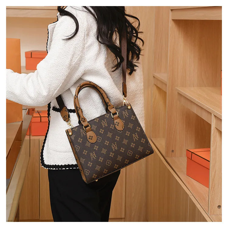 Elegant Retro Women's Tote Bag Single Shoulder Crossbody Bag Floral Print Ladies Handbag Luxury Texture Commuter Messenger Bag