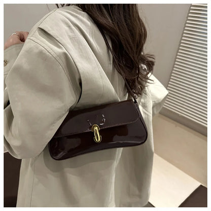 Fashion ladies shiny crossbody bag stylish elegant shoulder bag wine red small underarm bag versatile solid color clutch bag