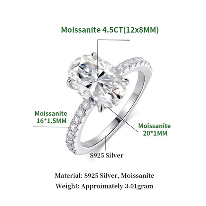 4.5CT Oval Cut Full Moissanite Engagement Ring for Women S925 Silver Plated 18K Gold Hidden Halo Diamond Wedding Band JewelryGRA