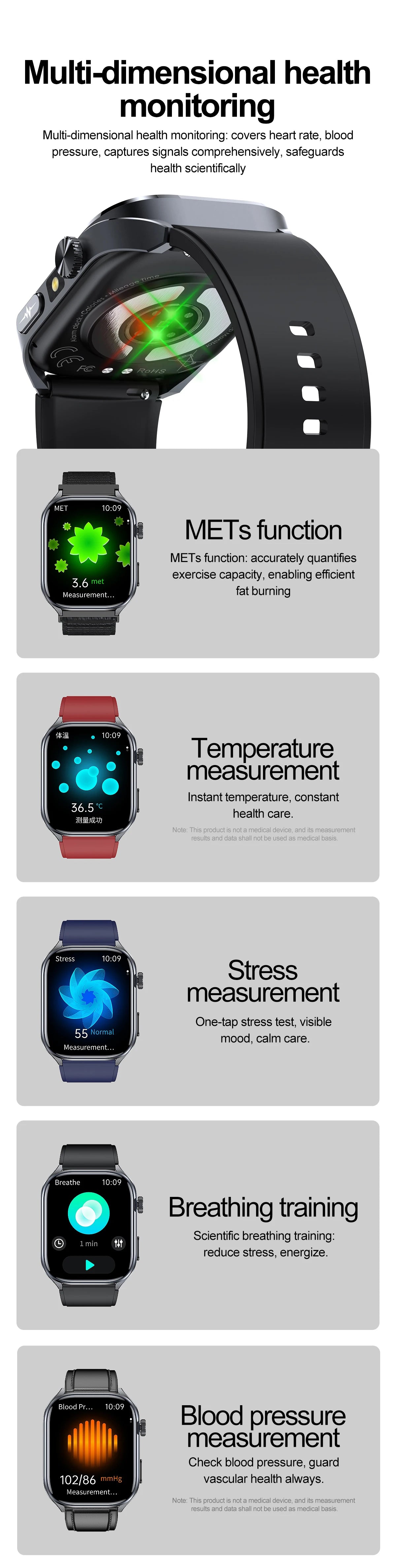 2026 New Non-Invasive Laser Treatment Three High Smart Watch Man ECG Heart Test Blood Fat Uric Acid Smart Watch For Android IOS