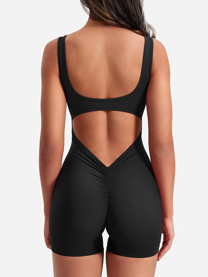 Summer 2025 High-Waisted One-Piece Shorts with Shoulder Straps Slimming Hip Lifting Sexy Sports Yoga Wear