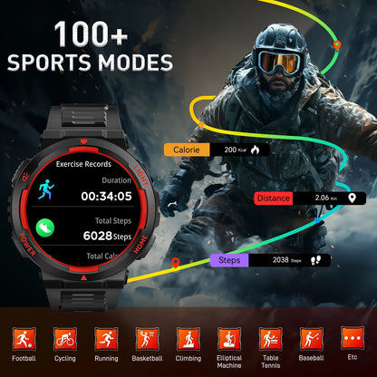 EIGIIS Smart Watches for Men with LED Flashlight 1.53" HD with 100+ Sport Modes Health/Sleep Monitor and 3ATM Waterproof Watche