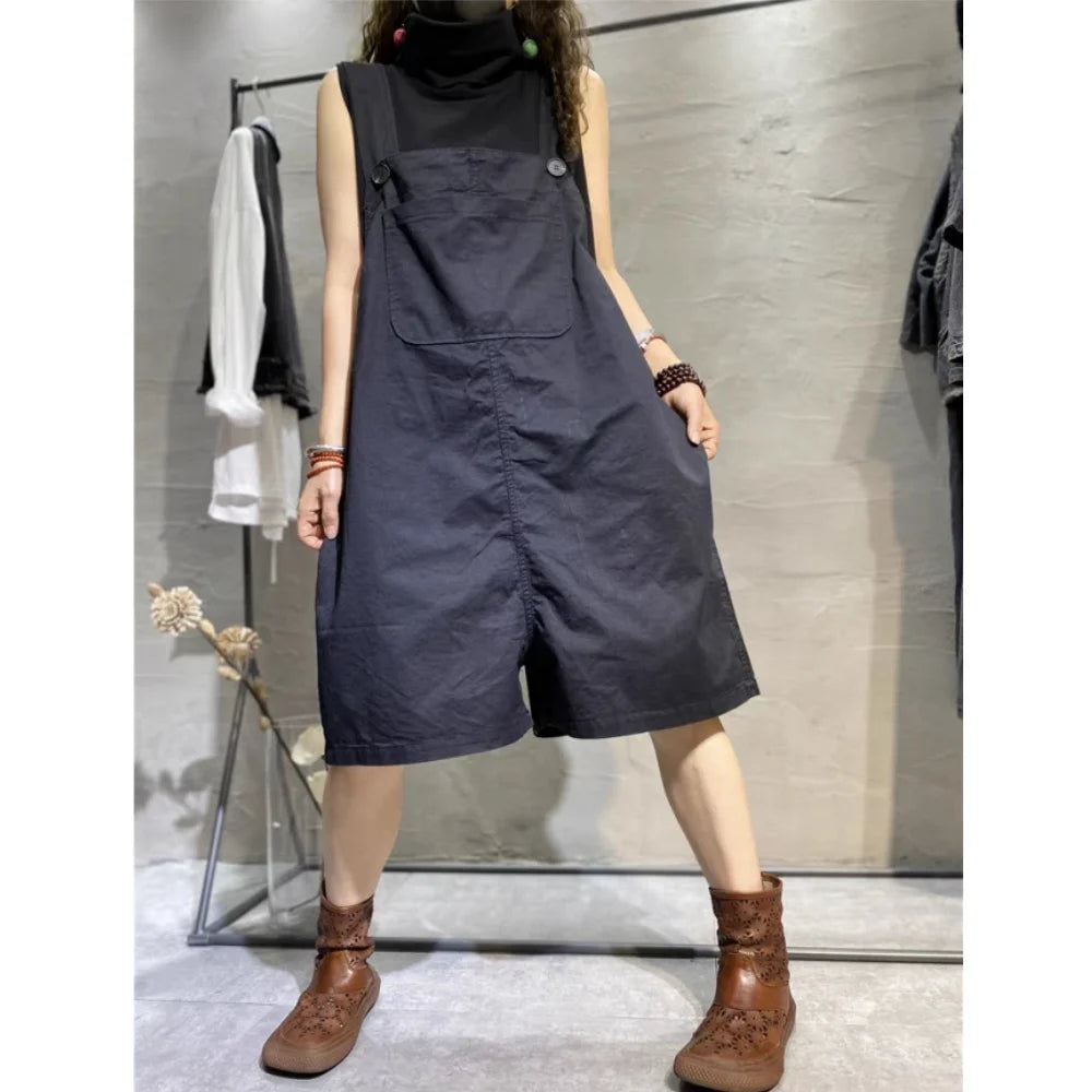 Workwear-style Overalls Shorts For Women Summer Loose Casual Age-reducing Slimming Jumpsuit XY421
