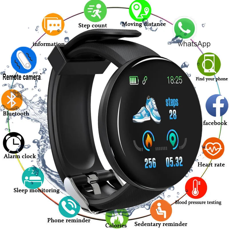 D18 Smart Watch Men Women Smartwatch Blood Pressure Waterproof Digital Watches Sports Fitness Tracker Watch for Apple Watch Band