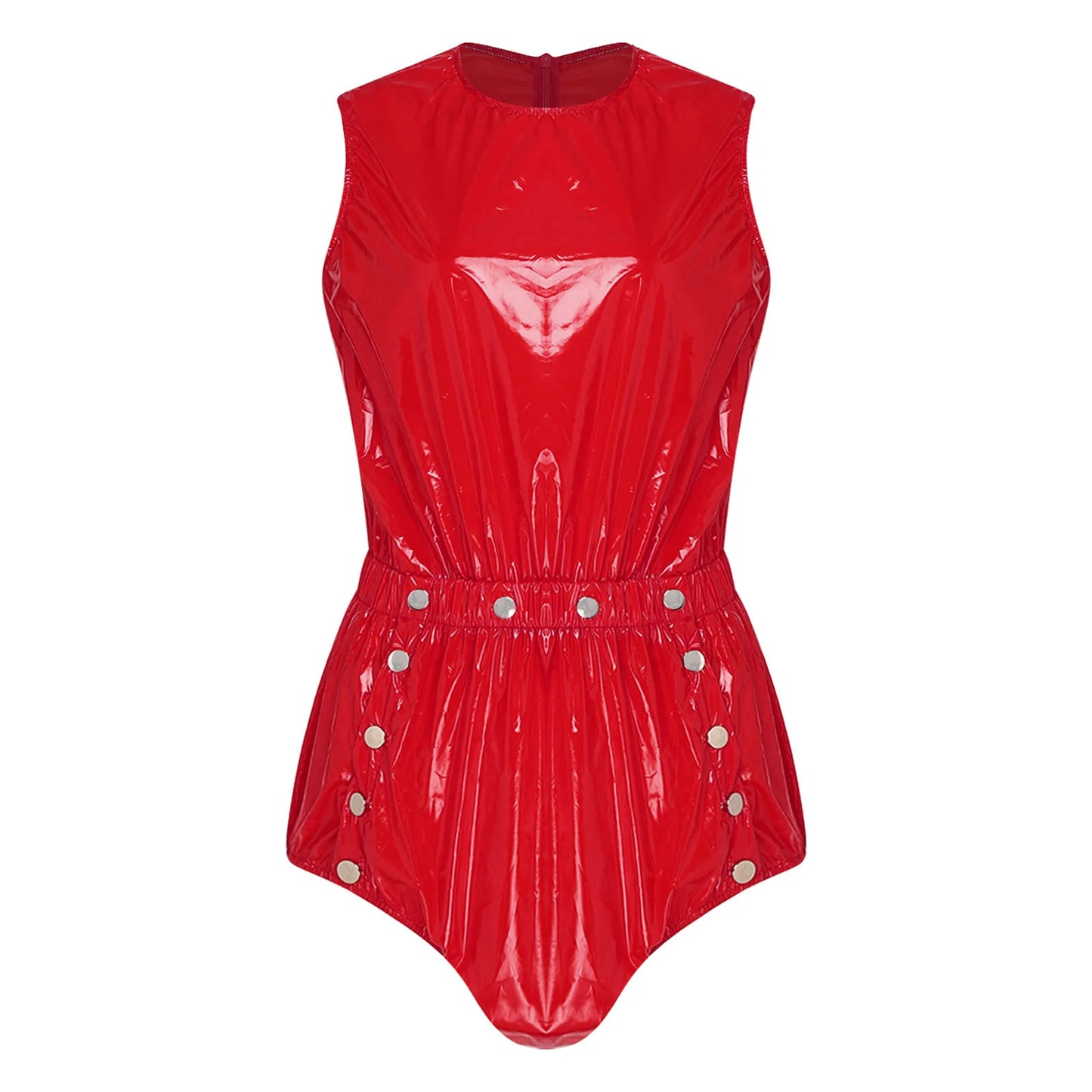 Womens Glossy Waterproof Diaper Cover Sling Bodysuit Waistband Drawstring Legs One-piece Cami Rompers Adaptive Short Jumpsuit