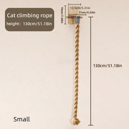 Wall Mounted Cat Sisal Rope Scratching Rope Wooden Cat Climbing Perch Heavy Duty Reinforced Cat Wall Furniture Chew Resistant Durable Cat Scratcher Toy For Indoor Cats