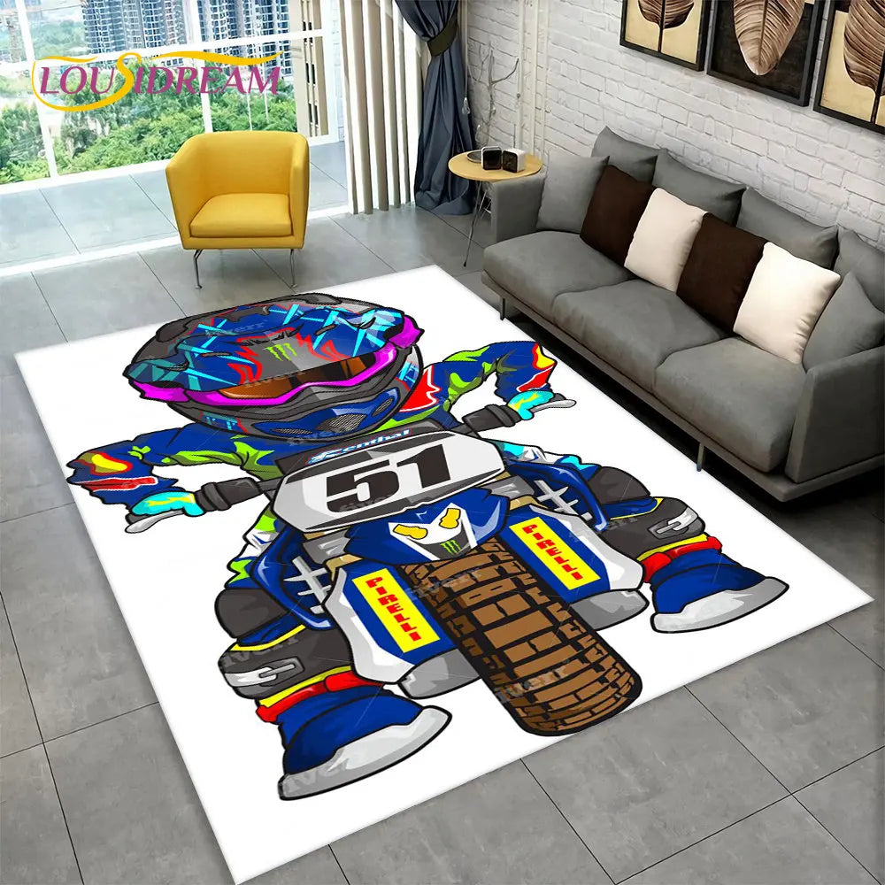 3D Motorcycle Racing Area Rug Large,Carpet Rug for Home Living Room Bedroom Sofa Doormat Decoration,Kid Play Non-slip Floor Mat