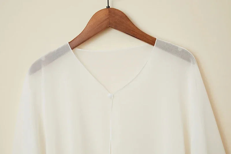 Korean Women Sunscreen Clothing Summer Thin Transparent Short Jacket Neck Guard Cloak Sun Shawl Solid Chiffon Cardigan Scarf R28