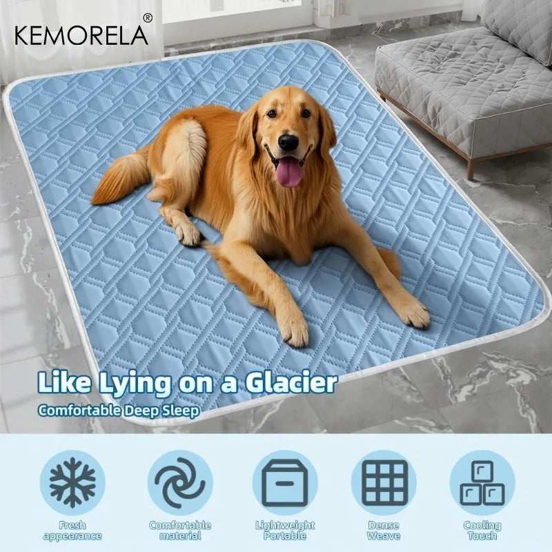 KEMORELA 1pc Summer Dog Cooling Mat Glacier Blue - Ice Silk Fiber Mat, Breathable Skin-Friendly Cooling for Puppies & Adult Dogs