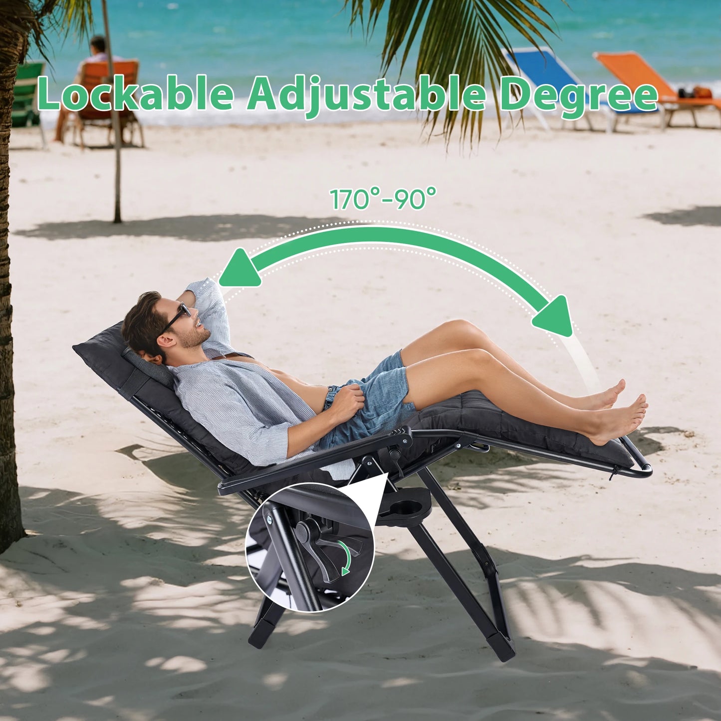 JHK Zero Gravity Portable Recliner Camping Patio Outdoor Garden Lounge Chair with Cup Holder Trays Adjustable Pillow for Backyard