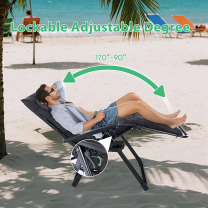 JHK Zero Gravity Portable Recliner Camping Patio Outdoor Garden Lounge Chair with Cup Holder Trays Adjustable Pillow for Backyard