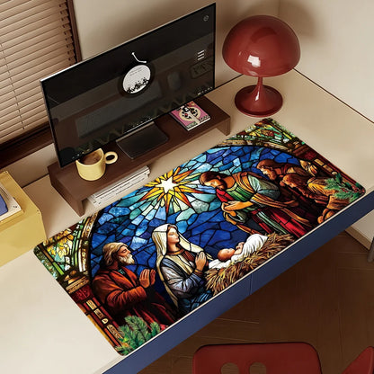 Christmas Nativity Scene Mouse Pad Large Non-Slip Waterproof Mat Stitched Edge Keyboard Pad for Gaming Daily Office