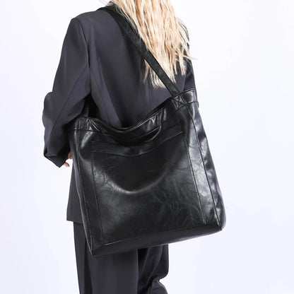 High Quality Oil Skin Leather Bucket Hand Bags for Women Female Shoulder Top-Handle Bag Luxury Handbas Women Large Commute Bags