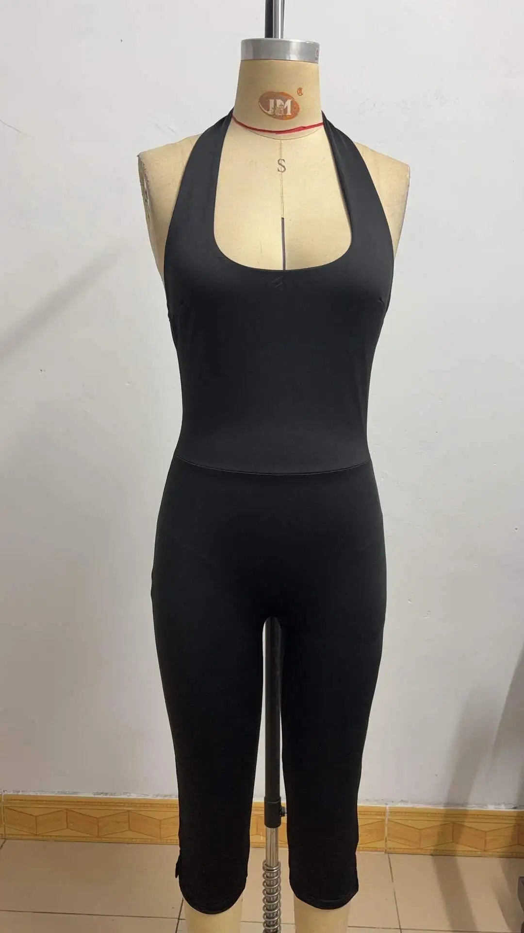Sexy Playsuits Women Basic Solid Summer Casual Halter Low-cut Backless Stretch Skinny Rompers Female Gym Work Out One Piece New