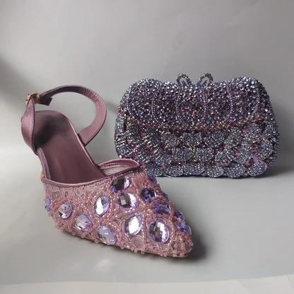 INSIGHTLINK Lady Stones Shoes and Bag Sets for Evening Purses Party Rhinestone Luxury Heels Sandals Set for Party Elegant Pumps