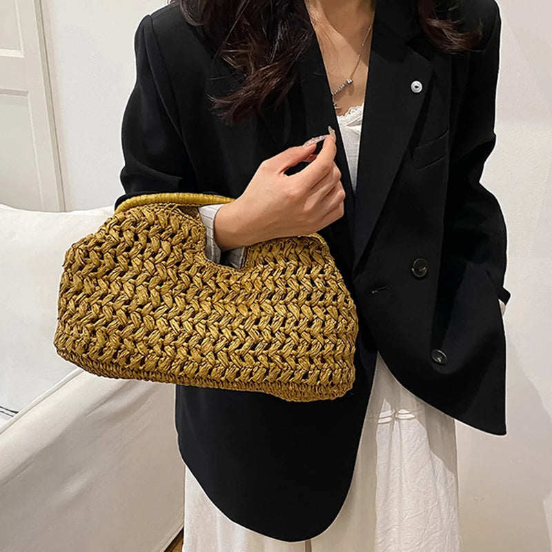New Summer Beach Bag for Women Clutch Bag Luxury Designer Straw Bags Tote Handbag Fashion Woven Rattan Female Travel Purse