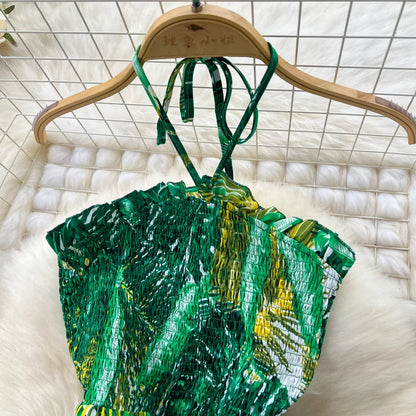 2024 New Summer Sexy Bohemian Leaf Print Jumpsuits Women Sleeveless Sexy Long Jumpsuit Mujer Casual Holiday Beach Rompers