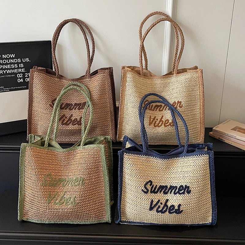 Large Capacity Women Tote Bag 2026 New Fashion Hand-made Straw Bag Female Shoulder Handbag Causal Commuter Bags for Ladies