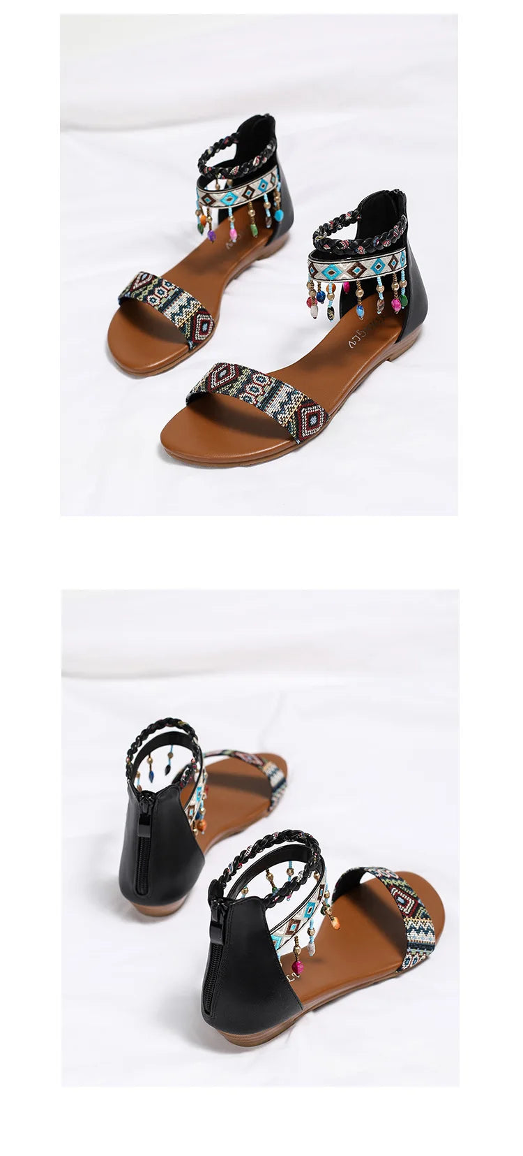 High quality leather flat sandals for women 2.5cm low heel vintage print new summer 2026 36 42 open toe casual shoe black brown